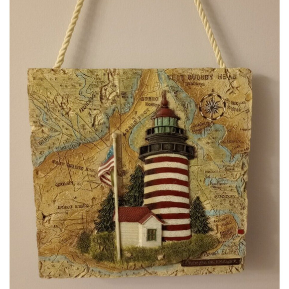 ⏰West Quoddy Head, ME Lighthouse Art Plaque 3D Tile Donna Elias Table or Hang - Picture 1 of 6
